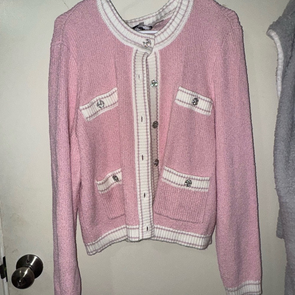 Karl Lagerfeld Pink and White Cardigan
